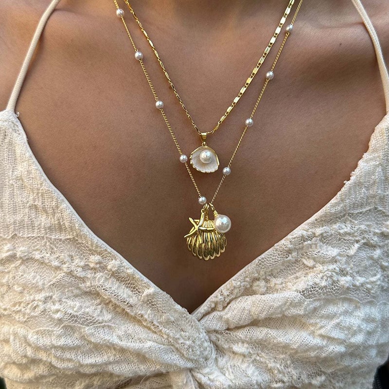 Vintage Mermaid Pearl Shell Necklace